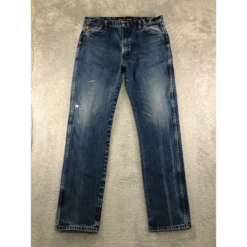 Wrangler FR Jeans Men 36x36 (Tag 38x36) Blue 13 Original FR13MWZ Distressed
